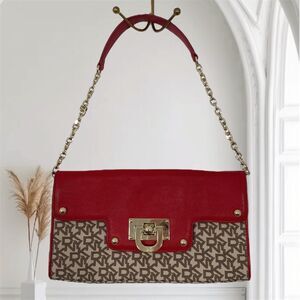 DKNY Leather Signature Canvas Monogram Print Original Flap Chain Shoulder Bag